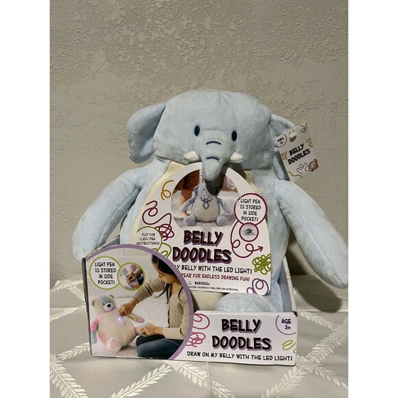 BELLY DOODLES PLUSH ELEPHANT DRAW ON BELLY WITH INCLUDED LED LIGHT PEN AGES 3+ - Picture 1 of 7